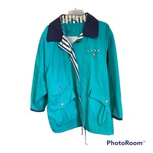 Vintage Mulberry St. Womens Size Medium Turquoise & Navy Zip Jacket Line…